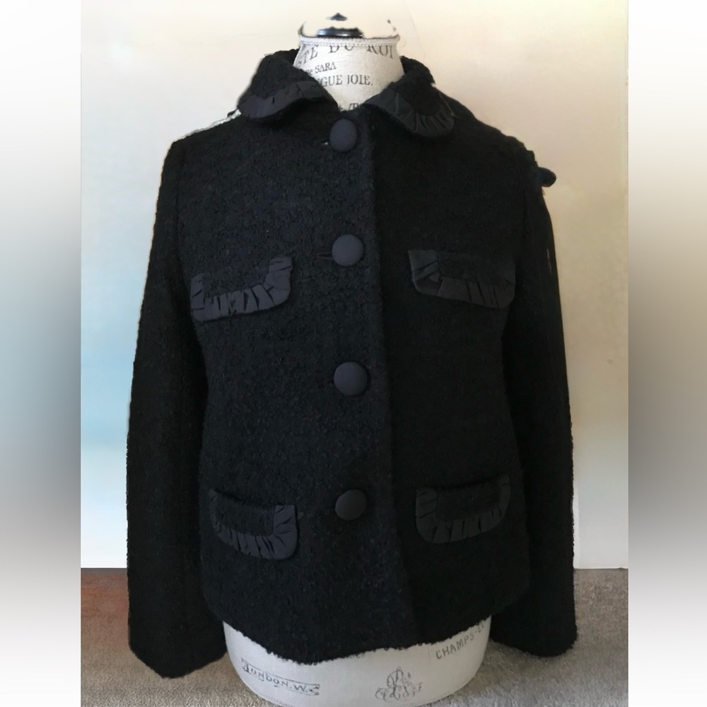 J CREW Black Tweed Boucle Wool Blazer Jacket SZ 8